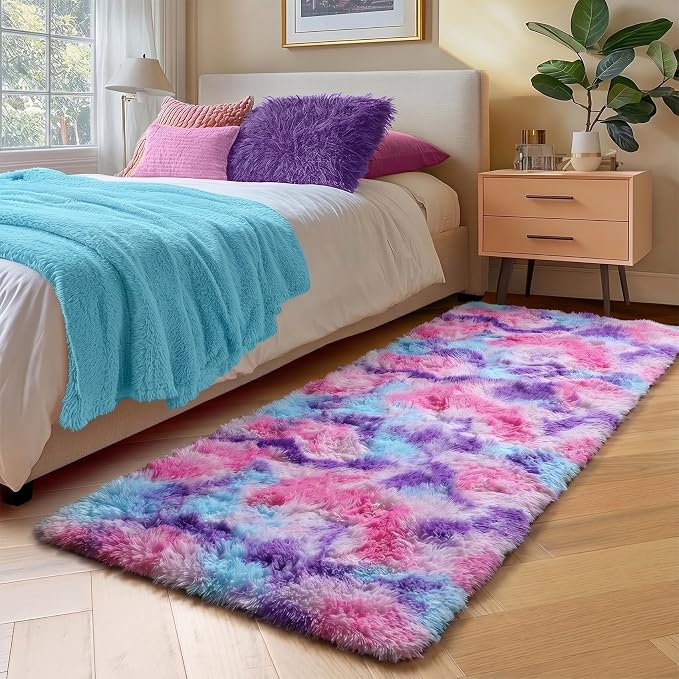 PAGISOFE Ultra Soft Runner Rugs for Hallway 2x6 Ft, Fluffy Cute Colorful Pastel Princess Carpet for Girls Bedroom Teens Nursery, Rainbow Purple Rugs for Room Decor Aesthetic, Hot Pink Purple Decor
