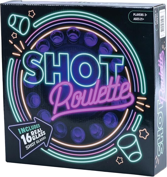 Endless Games Roulette Party Game – Spin the Wheel Tabletop Challenge for Game Night & Parties | Includes Real Glass Mini Cups & Classic Spinner Set |for 2+ Players