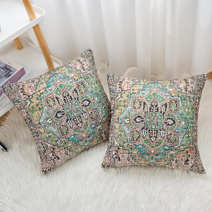 Boho Throw Pillow Covers 22x22 inch Set of 2,Boho Vintage Carpet Pattern Antique Ethnic Decor Double Sided Pattern Cushion Cover Soft Pillow Case Living Sofa Room Bed Square Pillow Cover