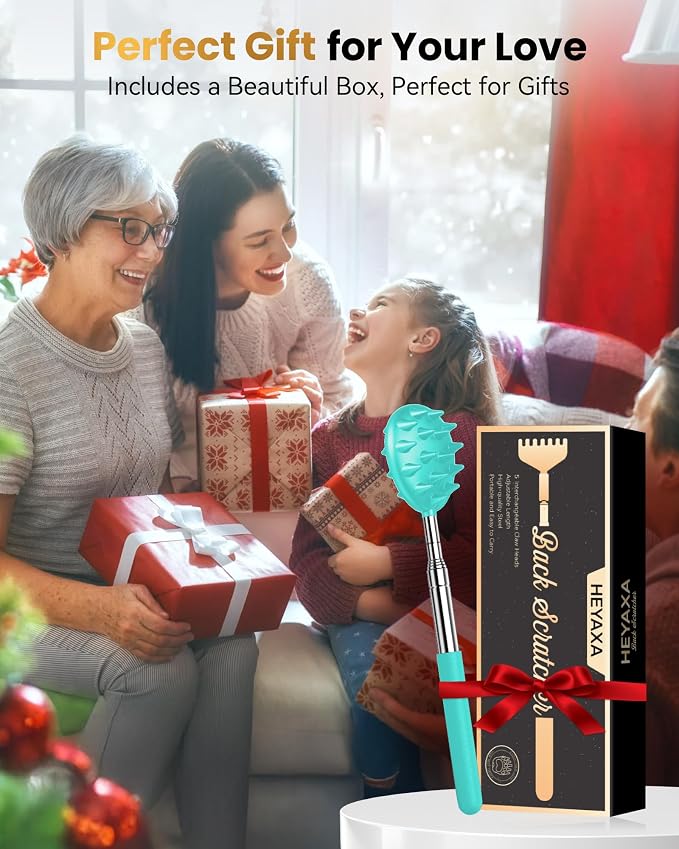 Upgraded Reinforced Telescoping Back Scratcher with 5 Detachable Heads, Larger Scratching Tips,Dad Gifts for Men, Women and Adults