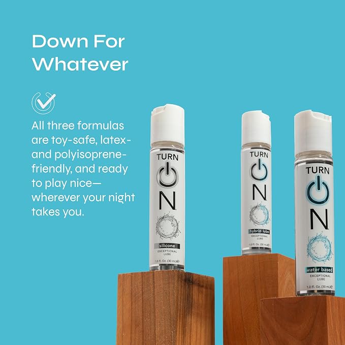 Turn On Assortment Sampler 3-Pack Essentials - Silicone, Water-Based, and Hybrid Lubes for Men, Women, and Couples | Paraben-Free, Gluten-Free, Stain-Free, Travel-Friendly, 1 fl oz Each