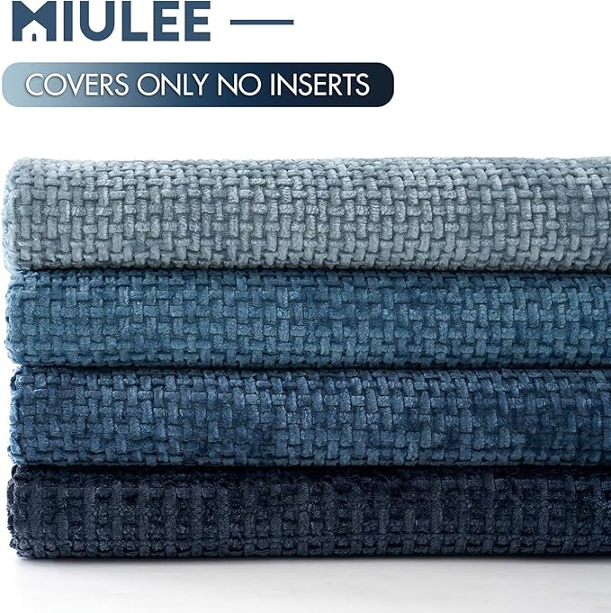 MIULEE Decorative Chenille Lumbar Pillow Covers Blue Series 12x20 | Pack of 4, Modern Coastal Decor, Blue Gradient, Couch Throw Pillows, Farmhouse Boho Cushion Covers for Sofa Bed Living Room