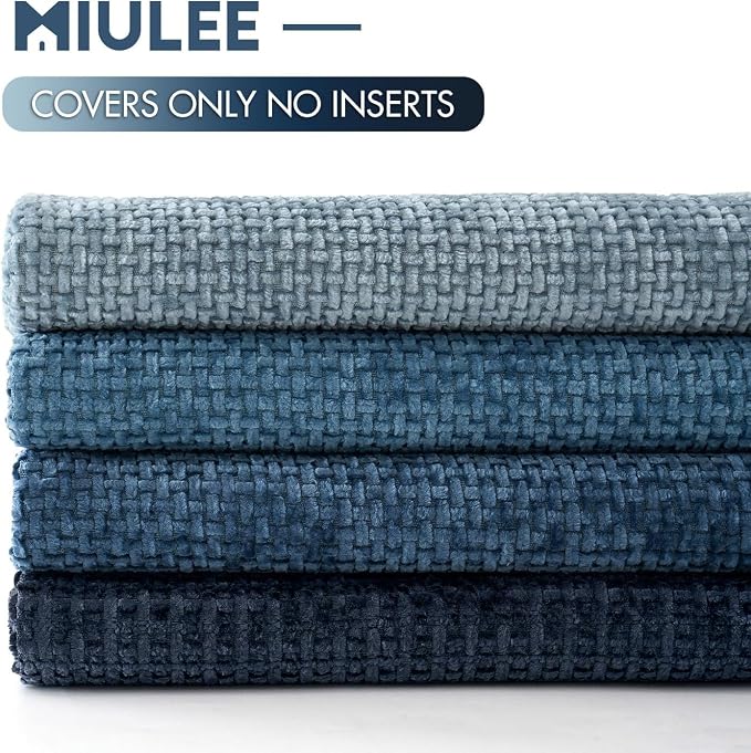 MIULEE Decorative Chenille Euro Pillow Covers Blue Series 22x22 Pack of 4 | Modern Coastal Decor, Blue Gradient Set, Couch Throw Pillows, Farmhouse Boho Cushion Covers for Sofa Bed Living Room
