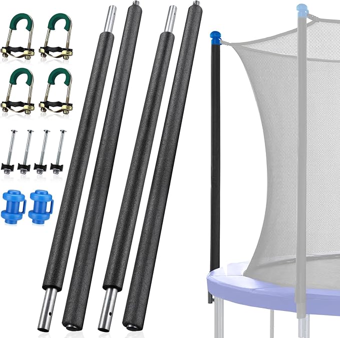 TOBWOLF Trampoline Poles Replacement, Universal Trampoline Replacement Enclosure Poles with Safety Foam Sleeves, Fits 12-16FT Trampolines