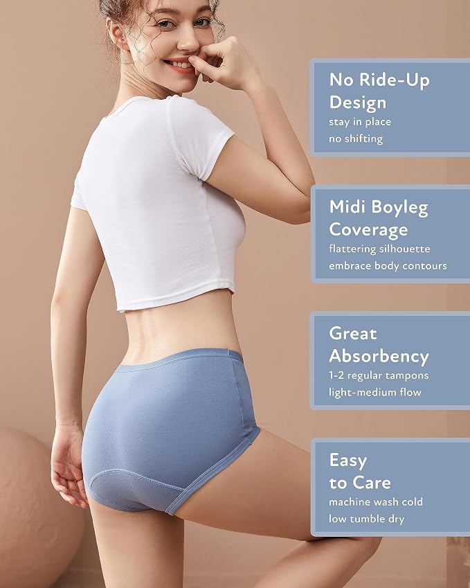 Goat Union Organic Cotton Boyleg Period Underwear for Women & Teens - Moderate Absorbency Period Panty