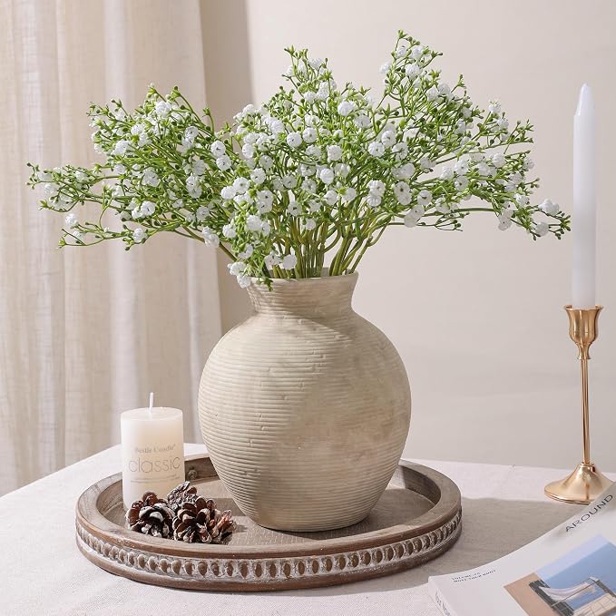 Ceramic Flower Vase Home Decor, 7.4 in Farmhouse Table Vases Rustic Vintage Living Room Kitchen Bedroom Decoration Pottery Decorative Vases for Flowers House Shelf Office Desk Dining Entryway, Retro