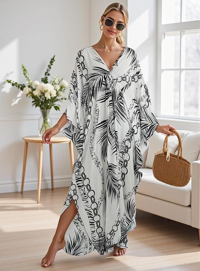 Mumu Dresses for Women Plus Size, Bohemian Kaftan Beach Cover Up Long Maxi Nightgown Soft Loungewear