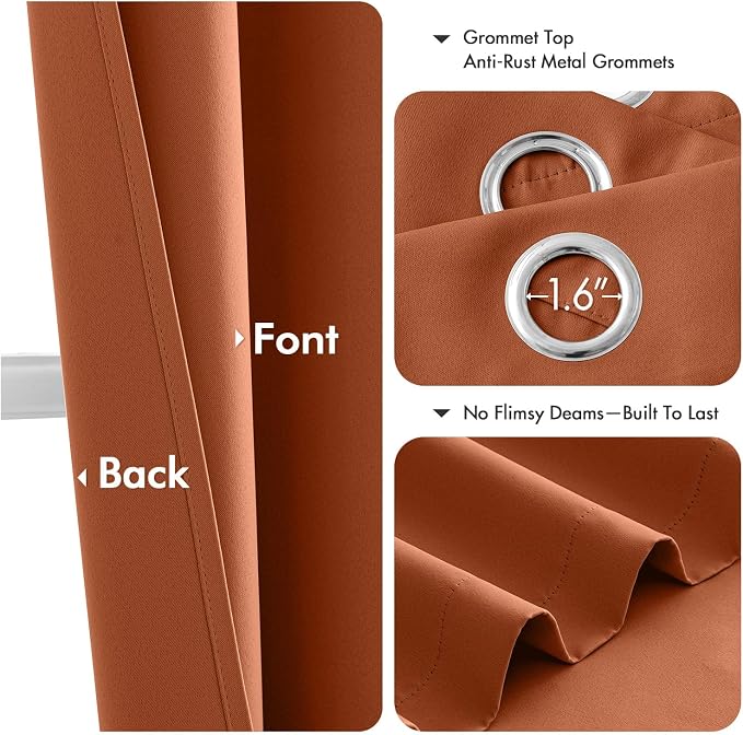 MIULEE Fall Blackout Curtains for Bedroom 2 Panels 40 x 54 Inch Long Rust | Thermal Insulated, Living Room Darkening Grommet Drapes, Noise Reducing, Light Blocking Window Treatments