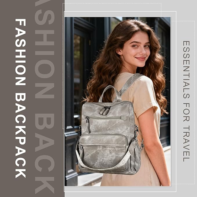 Backpack Purse for Women, Pu Leather Designer Travel Backpack, Fashion Work Ladies Shoulder Bag Handbag