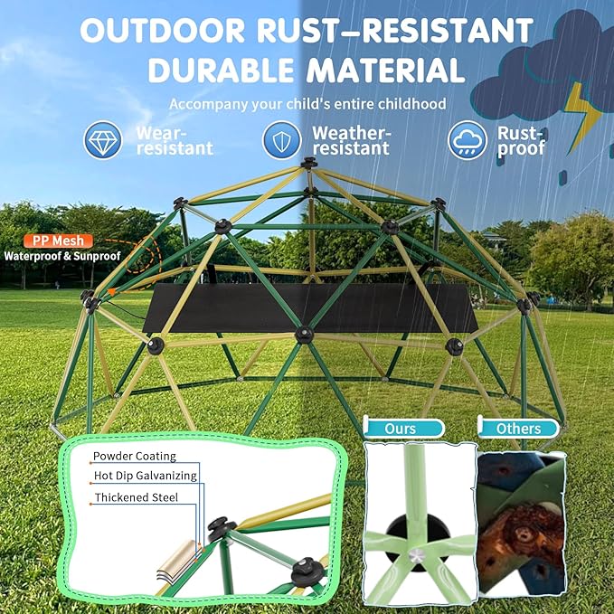 Climbing Dome,10FT Dome Climber with Hammock, Outdoor Jungle Gym for Kids, Supports Jungle Gym up to 1,000 lbs, Rust Resistant, Easy to Assemble, Gift for Kids, Yellow+Blue