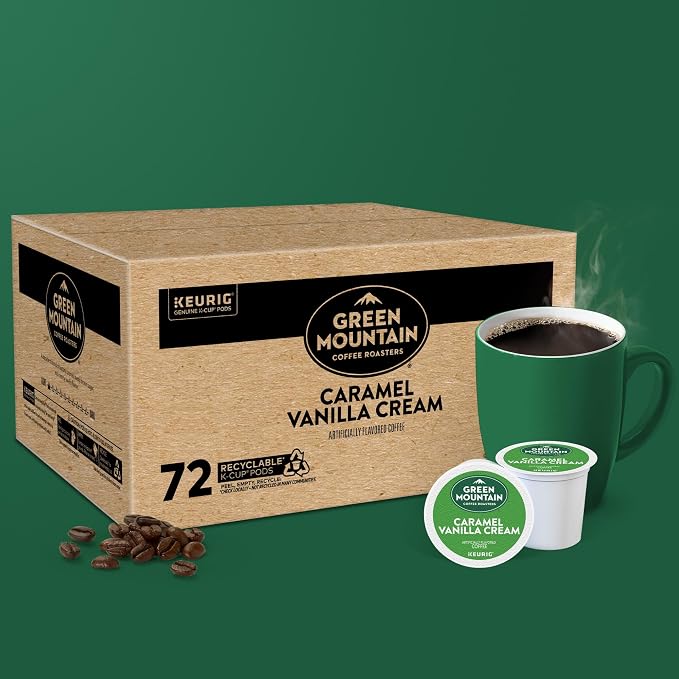 Green Mountain Coffee Roasters Caramel Vanilla Cream Keurig Single-Serve K-Cup pods, Light Roast Coffee, 72 Count