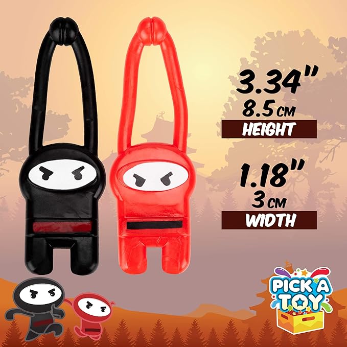 PICK A TOY Stretchy Flying Ninjas 12-Pieces, Slingshot Toys for Boys & Girls, Easter Egg Filler, Karate Birthday Goodie Bags Stuffer & Ninja Party Favors Supplies