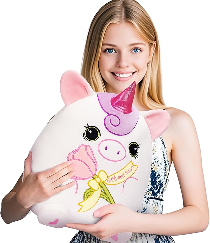 Get Well Soon Unicorn Plush Pillow,13.5" Soft Huggable Stuffed Animal Toy,Patient Feeling Better Gifts for Children, Girls, and Women