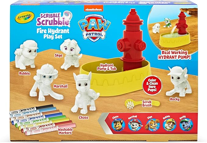 Crayola Scribble Scrubbies PAW Patrol Toy Playset, Washable Coloring Pets & Bath Tub Set with Marshall, Rubble, Rocky & Chase, Gift for Toddlers, Ages 3+