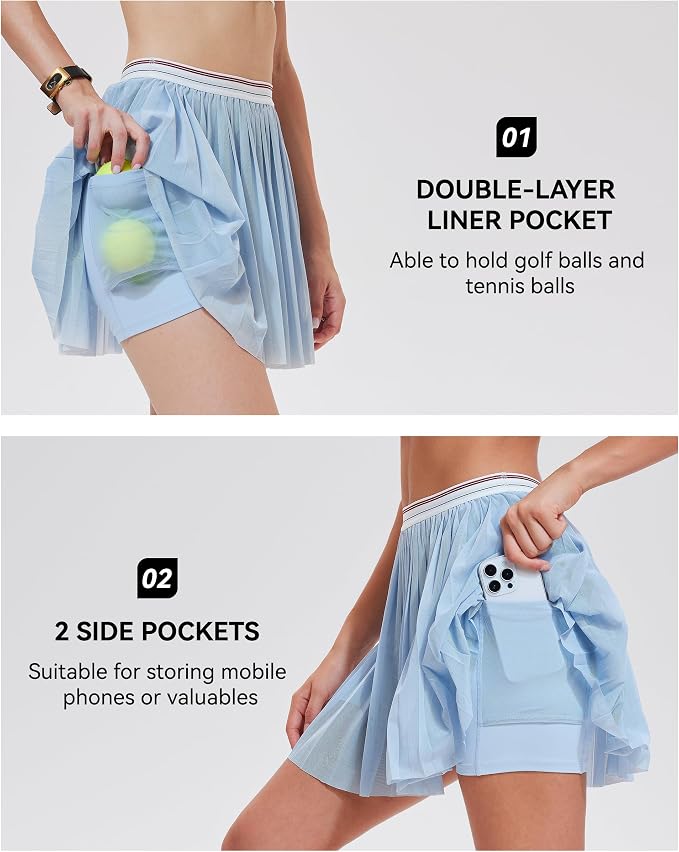 Mudere 2 Piece Golf Outfits for Women Tennis Skirt Set Built-in Shorts | Deep V-Neck Lapel, Silky Breathable High Stretch Fabric, Side Pockets, Activewear, Athletic Wear