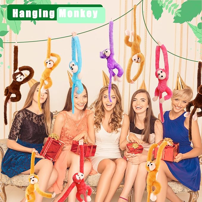 6 Pcs 24 Inch Stuffed Hanging Monkey Plush Hanging Monkey Doll for Jungle Forest Animal Theme Room Decorations, 6 Colors