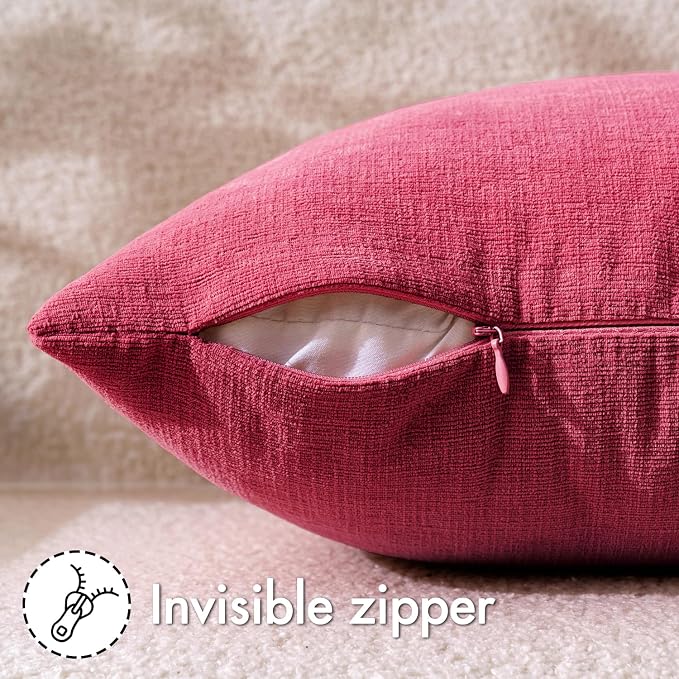 MIULEE Hot Pink Red Chenille Couch Throw Pillow Covers, 20x20 | Set of 2, Soft Farmhouse Modern Home Decor, Decorative Pillowcases for Sofa Living Room Bed