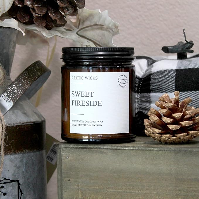 Arctic Wicks Scented Coconut Beeswax Candles | Coconut Beeswax Non Toxic Candle 9oz Amber | Farmhouse Candles Non-Toxic Clean Burn 100% USDA Certified Biobased (Sweet Fireside)