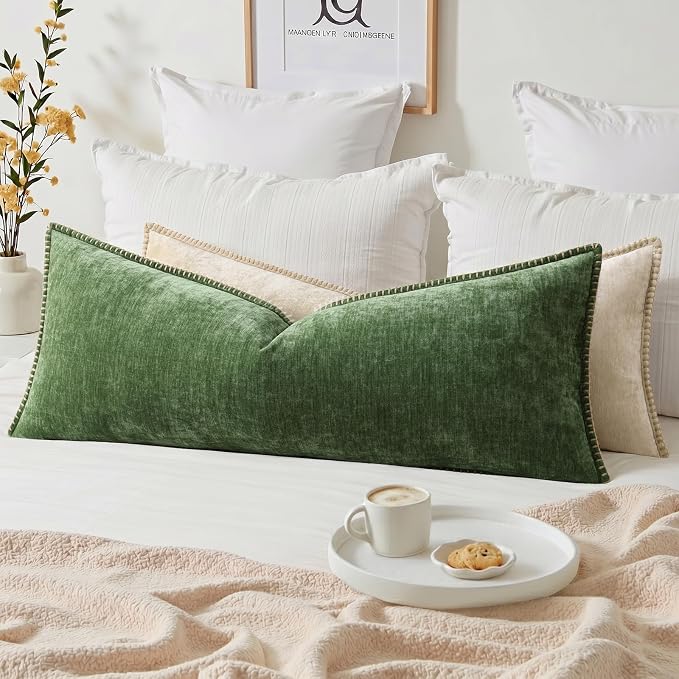 decorUhome Soft Chenille Throw Pillow Covers 14x36 Pack of 1 Forest Green | Fall Textured Decorative Throw Pillow Cases Stitched Edge Modern Farmhouse Luxury Boho Velvet for Couch Sofa Bed Home Decor
