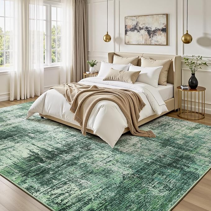 Lofus 5x7 Area Rug for Living Room, Abstract Washable Non-Slip Rugs, Green | Neutral Modern Carpet for Bedroom Dining Room Home Office Nursery, Stain Resistant Non-Shedding Foldable Indoor Rug