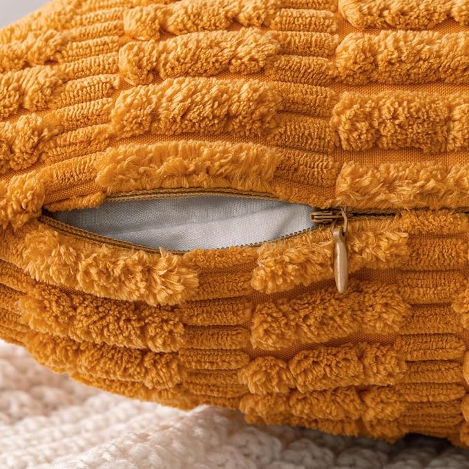 MIULEE Fall Decorative Throw Pillow Covers 16x16 Burnt Orange Pack of 2 | Soft Corduroy Boho Striped Pillow Covers Modern Farmhouse Autumn Home Decor For Sofa Living Room Couch Bed
