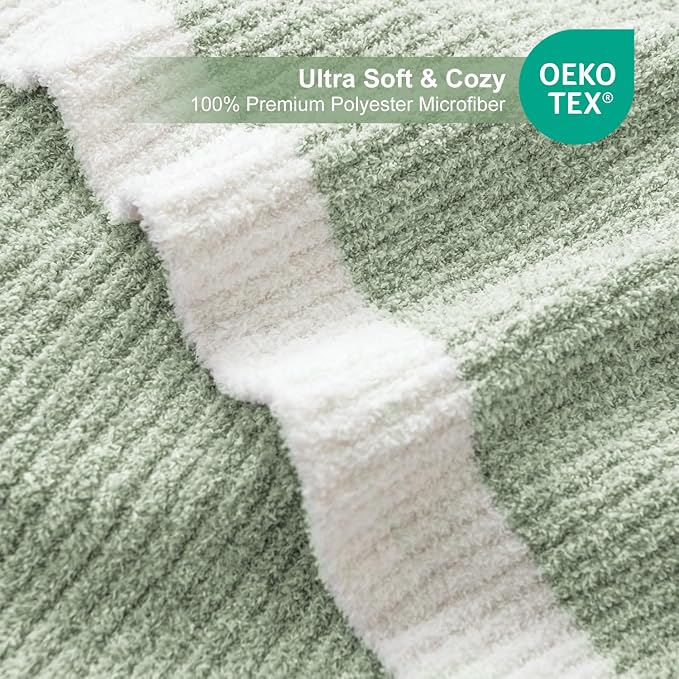 MH MYLUNE HOME Ultra Soft Ribbed Throw Blanket Plush, Green, 60"x80" | Reversible Fleece Throw Blanket, Comfy Fluffy Fuzzy Plush Blanket Throws for Couch Sofa Bed, Cozy Blankets for Women Gift