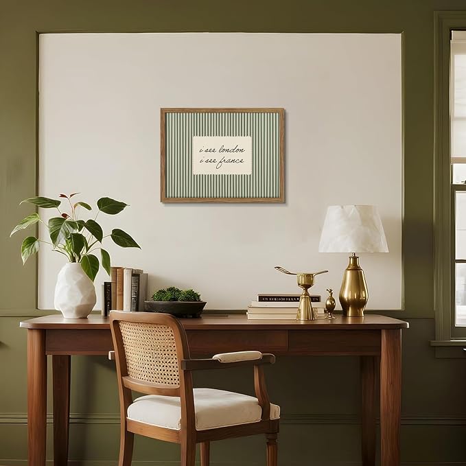 Vintage Quote Wall Art, I See London I See France Funny Bathroom Wall Decor Painting, Minimalist Green Striped Canvas Print Picture for Bathroom Bedroom Living Room 16x24 Inch Framed