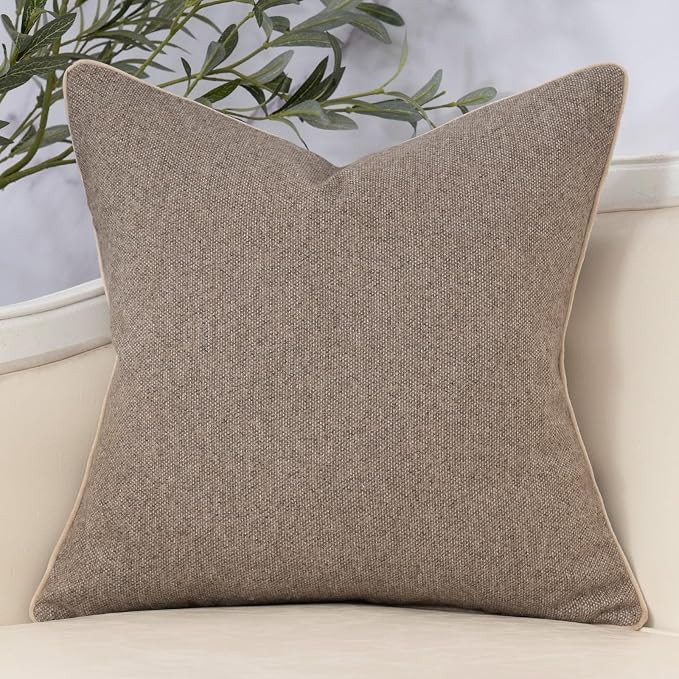 Neutral Floral Pillow Cover 24 x 24 Inches, Vintage Chenille Square Throw Pillow Cover Soft Decorative Farmhouse Accent Couch Pillow Cover for Living Room Bedroom, Coffee Brown