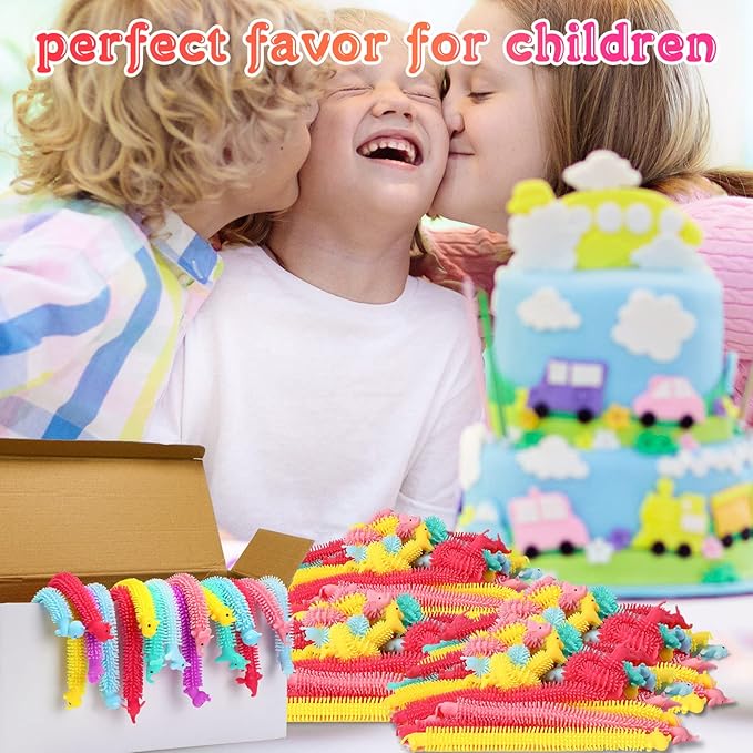 Chivao 200 Pack Bulk Stretchy String Fidget Toys Animal Sensory Toys for Kids and Adults Colorful Fidget Worm Stress Anxiety Relieve Party Favors Goodie Bag Fillers Birthday Gifts (Animal Style)