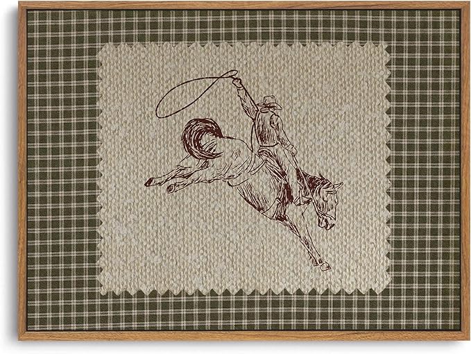 ZZLWBKGL Western Wall Decor Vintage Canvas Art Framed Wall Art 8x10in | Farmhouse Cowboy Artwork West Stamp Picture Mid Century Aesthetic for Living Room Bedroom