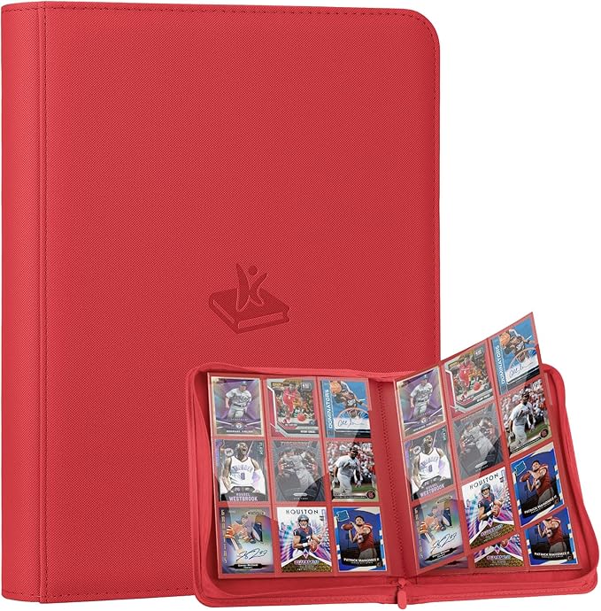 Trading Card Binder 9 Pocket, 360 Pockets Double-Sided Card Album, Premium PU Leather Zipper Card Holder for MTG, TCG, Sports & Game Cards, Must-Have for Collectors（Red）
