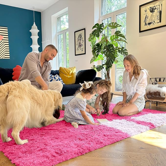 OLANLY 2x5 Machine Washable Runner Rugs for Hallway, Soft Fluffy Shaggy Bedside Rugs for Bedroom, Living Room, Indoor Floor Carpet for Kids Girls Boys, Nursery Rooms, Home Decor Aesthetic, Hot Pink