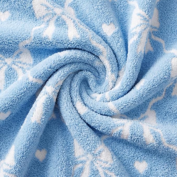 Soft Throw Blanket for Couch-Cozy Reversible Knitted Blankets | Lightweight Warm Fluffy Decor for Women, Mom, Her & Girls, Sofa, Chair, Bed, 50x60in, Blue Bow