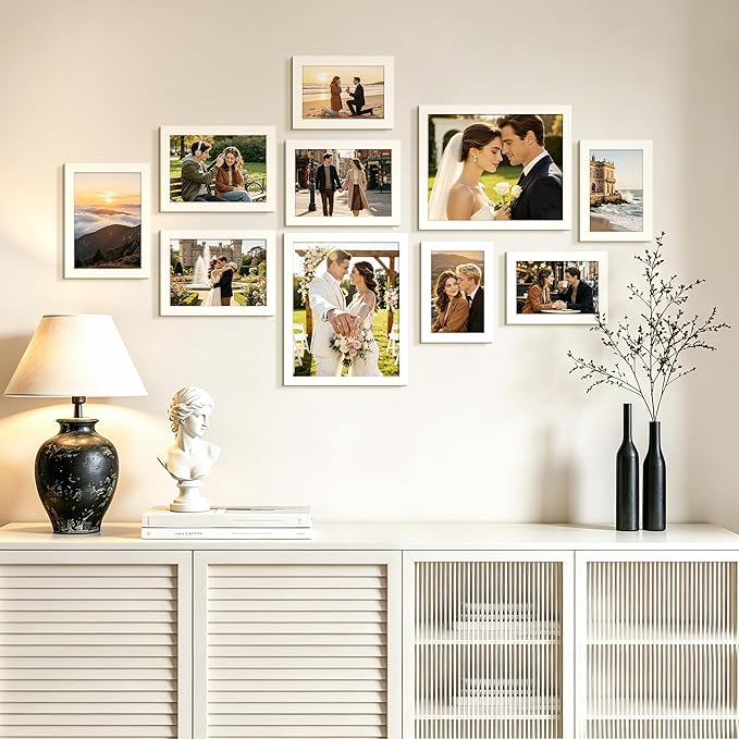 upsimples 10 Pack Picture Frames Collage Wall Decor for Mounting or Tabletop Display, Photo Gallery Frame Set for Family, Multi Sizes Including 8x10, 5x7, 4x6, White | Multi Picture Frames Collage Wall Decor, Gallery Wall Frame Set, Gift For Christmas,...