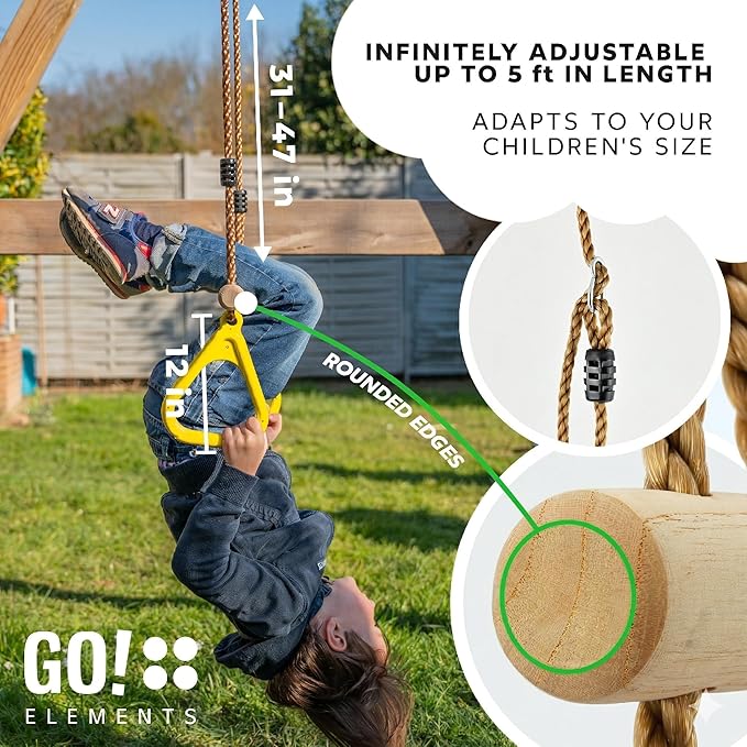 Trapeze Swing Bar for Kids Indoor & Outdoor | Adjustable Trapeze Bar with Rings for Swing Set | Hanging Gymnastics Bar for Monkey Bars, Ninja Course & Play Set