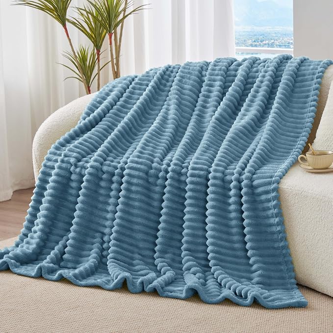 BEDELITE Ribbed Twin Blanket for Couch & Bed,Light Blue, 60"x80" | Ultra-Soft Plush Fleece, Cozy, Warm Yet Lightweight, Ribbed Texture, Home Decor, Machine Washable, Giftable, All-Season Use