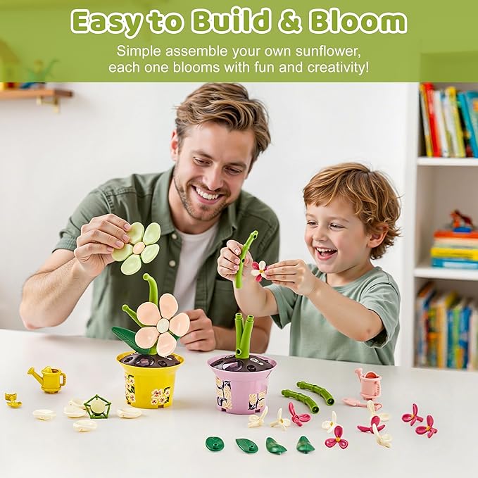 Flower Building Toy with Music, Flowers Botanical Plants Blocks Sets Kits, Halloween Birthday Thanksgiving Gift Ideas for Kid Girl Boy Child, Home Dorm Room Desk Decor, Ages 5 6 7 8, Heronsbill