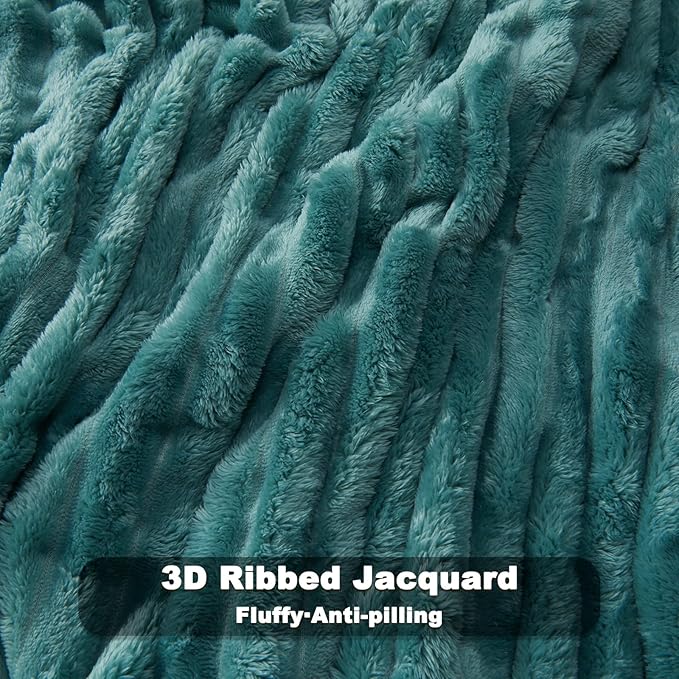 NEWCOSPLAY Super Soft Twin Blanket Light Teal Premium Silky Flannel Fleece 3D Ribbed Jacquard Lightweight Bed Blanket All Season Use (Light Teal Ribbed, Twin(60"x80"))