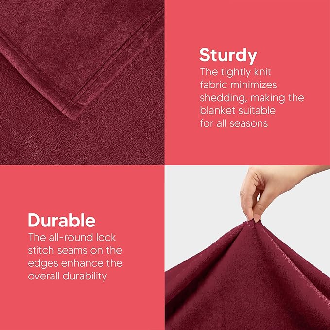 Utopia Bedding Soft Fleece Bed Blanket Throw Size Burgundy (50x60 Inch) | Microfiber Plush Warm Lightweight Breathable Cozy Blanket Anti-Static, All Season Use, Gift for Women and Men
