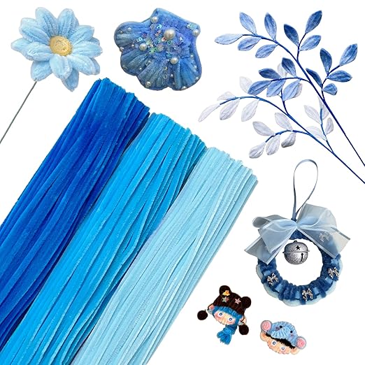 Pipe Cleaners Craft 300PCS 3 Colors Blue Pipe Cleaners Bulk 30CM Limpia Pipas para Manualidades Fuzzy Wire Chenille Stems for Arts Crafts and Creative DIY Projects Decorations