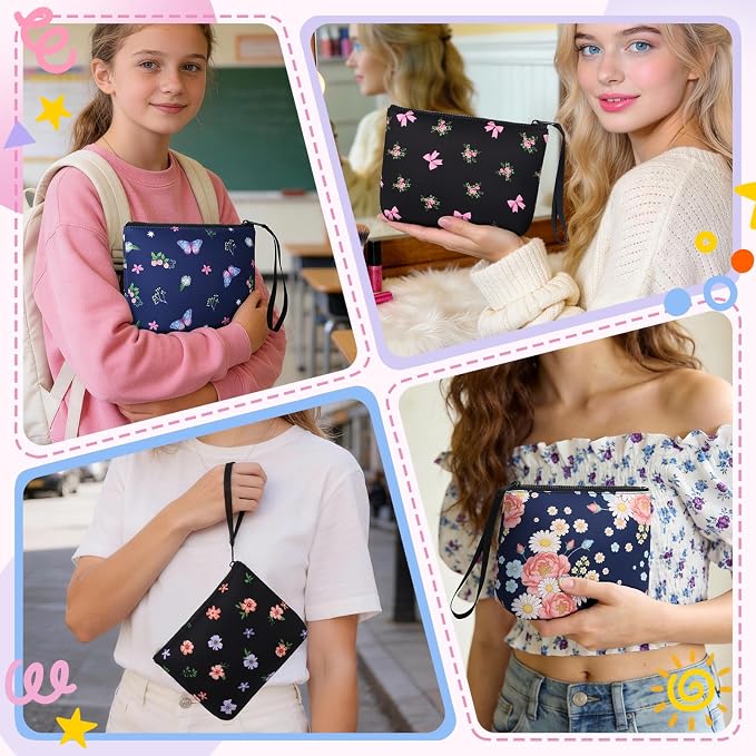 First Period Kit for Girls, Neoprene Sanitary Napkin Storage Bag, Menstrual Pad Bag Tampon Holder for Purse, First Period Gifts for 9-12 (Big Floral)