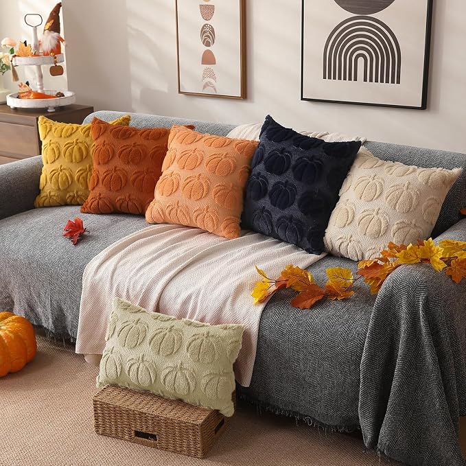 DFXSZ Fall Pillow Covers 12x20 2Pcs Beige Pumpkin Fall Decorations for Home | Fall decor Set of 2 Throw Pillow Cases Soft Plush Faux Fur Wool Couch Cushion for Chair Sofa Bedroom Living Room Home Decor