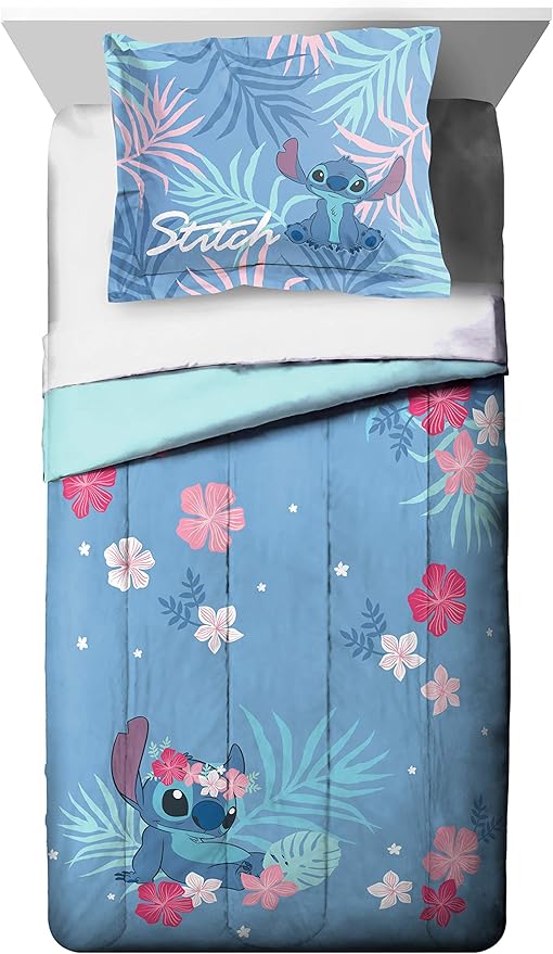 Disney Lilo & Stitch Paradise Dream Twin Comforter & Sham Set - Super Soft Kids Reversible Bedding - Fade Resistant Microfiber (Official Disney Product)