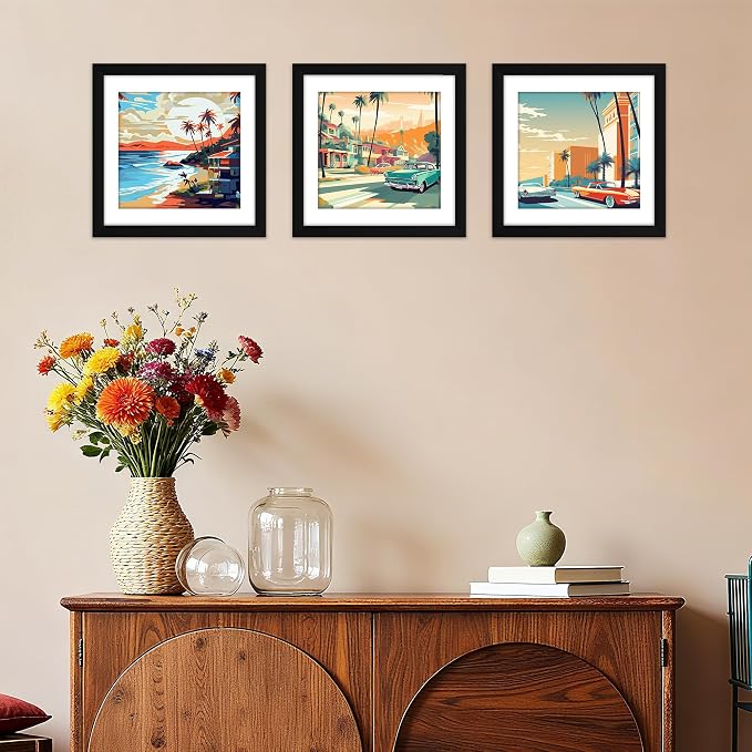 FIXSMITH 11x11 Picture Frame Set of 4, Photo Frame with HD Plexiglass, Display Pictures 8x8 with Mat or 11x11 Without Mat, Black Picture Frames Collage Wall Decor, Gallary Wall Frame