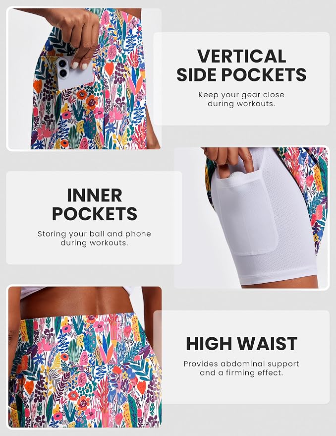 PINSPARK 19" Knee Length Skorts for Woman with Pockets UPF 50+ Golf Skirts | 4 Pockets, Built-in Shorts, High Waisted & Tummy Control, Moisture-wicking for Golf Athletic Tennis Workout Casual
