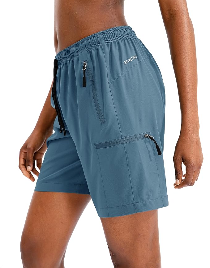 SANTINY Women's 5''/ 7''/9'' Hiking Cargo Shorts Quick Dry Lightweight Summer Shorts for Women Athletic Golf Zipper Pockets