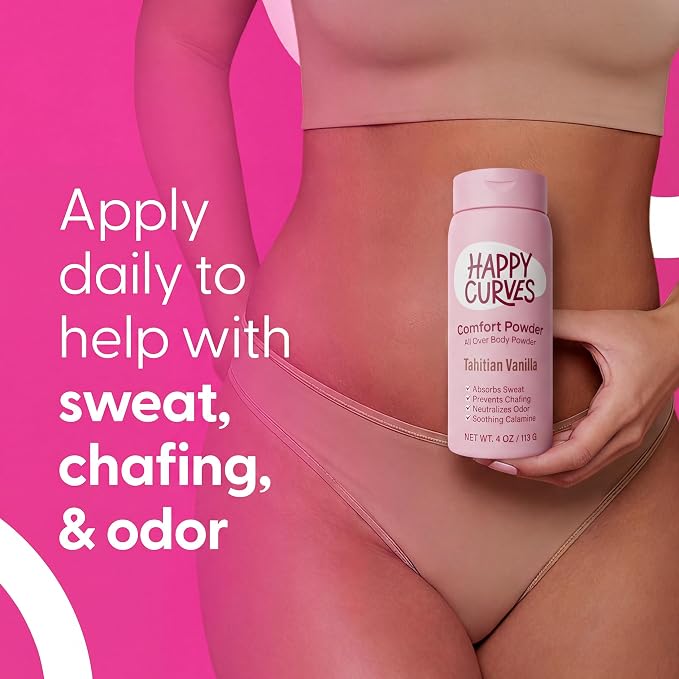 HAPPY CURVES Talc-Free Anti-Chafe Comfort Powder (Tahitian Vanilla) & pH Balanced Sulfate-Free Feminine Wash (Tropical Oasis) Bundle - Intimate Care for Women