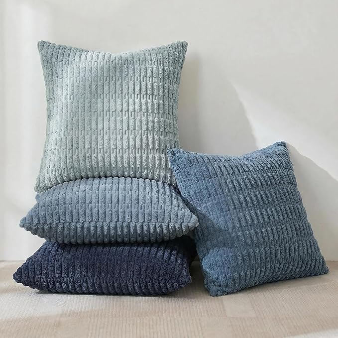 Fancy Homi 4 Packs Decorative Throw Pillow Covers for Living Room Couch Bed, Modern Farmhouse Boho Home Décor Accent Cushion Case, 14" x 14", Blue Series