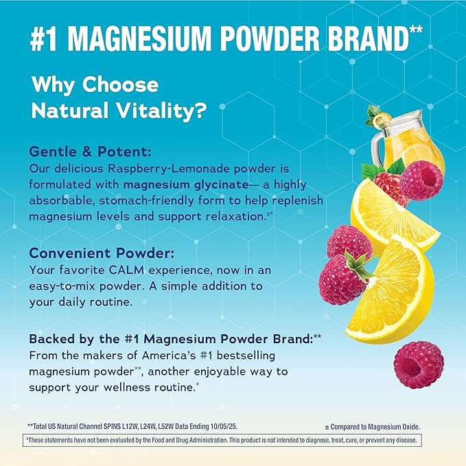 Natural Vitality MaxCalm Magnesium Glycinate Powder | Relaxing Drink Mix | Raspberry Lemonade Flavor | Non-GMO, Vegan & Gluten Free Supplement | 5oz