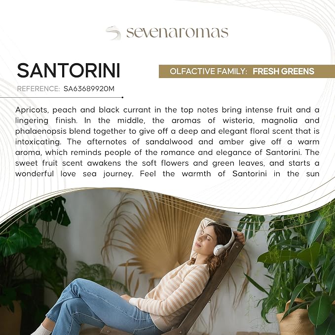 SevenAromas Santorini | 45ml 1.5oz Hotel Scent Diffuser Oil | Fresh Floral | Peach, Magnolia & Sandalwood | Luxury Home Fragrance (Santorini)